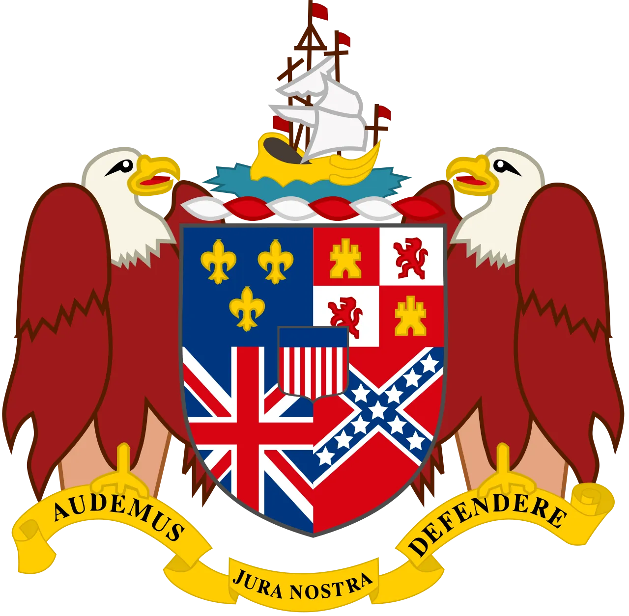 Alabama Coat of Arms showing the motto Audemus jura nostra defendere on a scroll beneath the shield