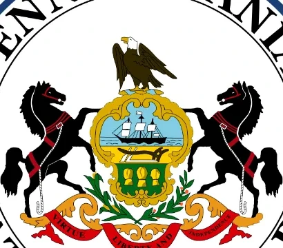 Coat of Arms of Pennsylvania with Virtue, Liberty, and Independence motto on a ribbon below