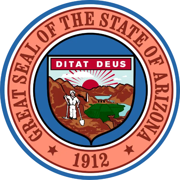 Great Seal of Arizona with Ditat Deus motto visible at the top