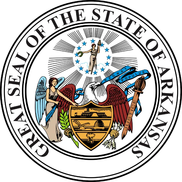 Great Seal of Arkansas with Regnat Populus motto at the top