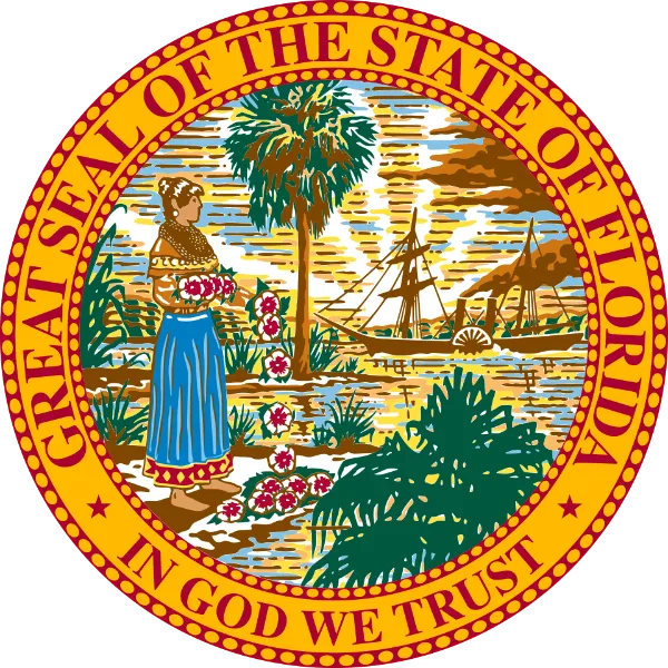 Great Seal of Florida with the motto In God We Trust around the border