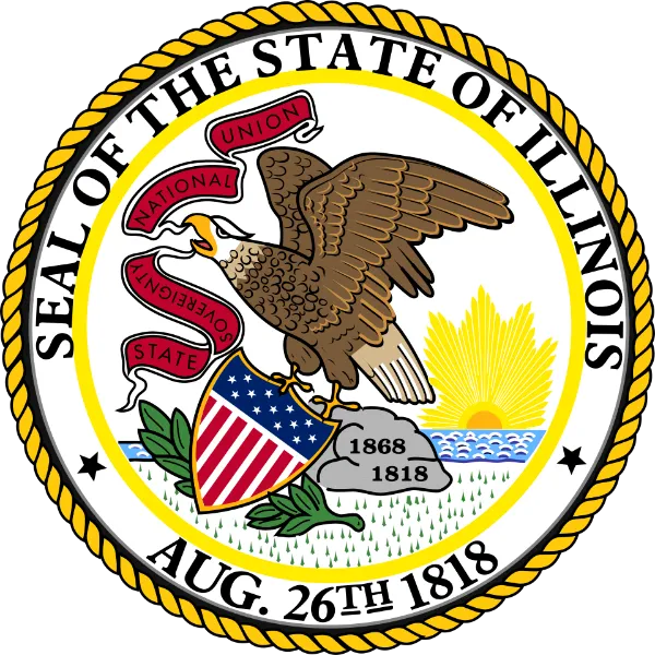 Great Seal of Illinois showing the motto banner with National Union readable right-side up
