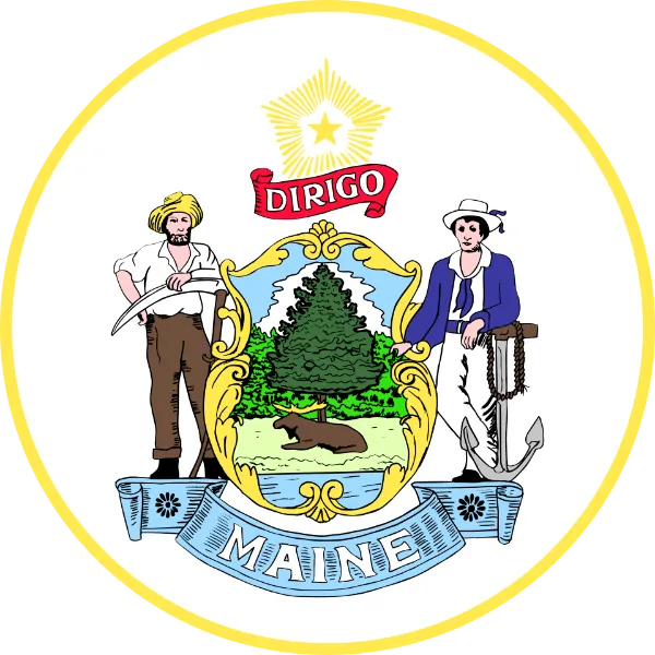 Great Seal of Maine with Dirigo motto on a ribbon below the North Star