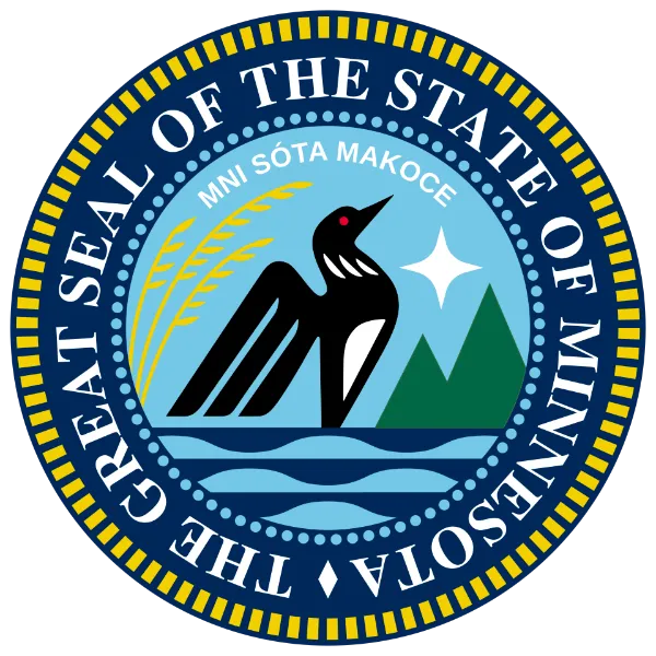 Historic Great Seal of Minnesota with L'Étoile du Nord on a red ribbon at the top