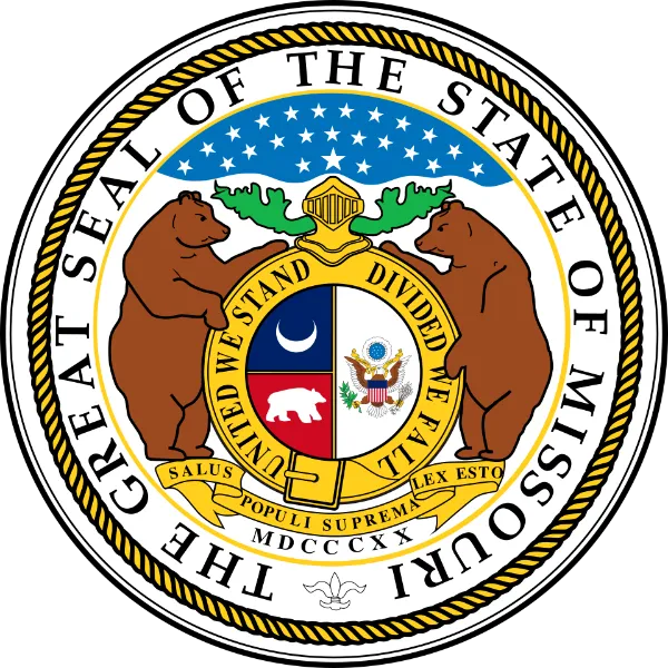 Great Seal of Missouri with Salus Populi Suprema Lex Esto on a scroll beneath two grizzly bears