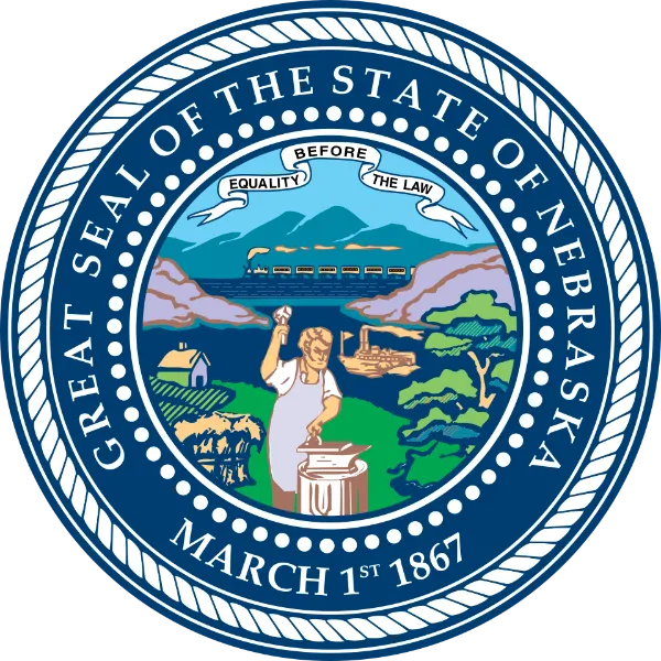 Great Seal of Nebraska with Equality Before the Law in capital letters around the upper arc