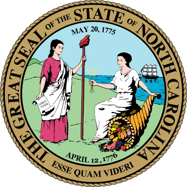Great Seal of North Carolina with Esse Quam Videri motto at the bottom