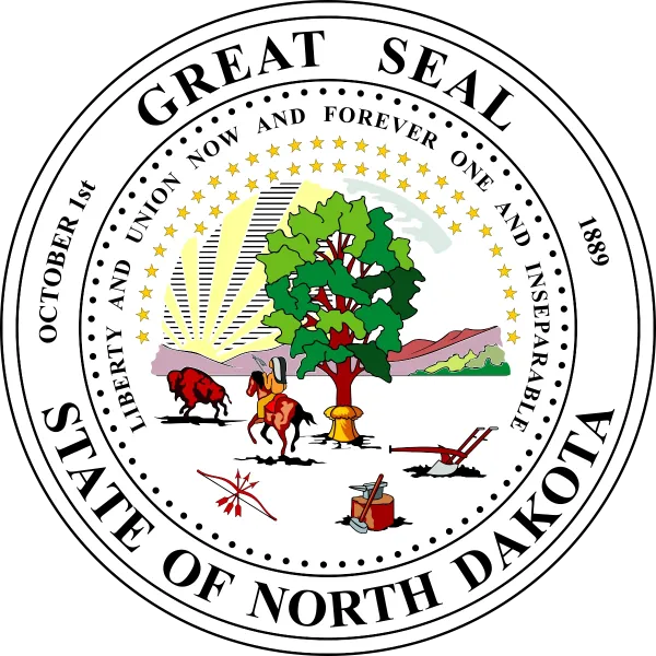 Great Seal of North Dakota with Liberty and Union motto at the bottom