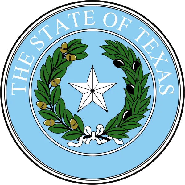 Great Seal of Texas showing a lone star surrounded by live oak and olive branches